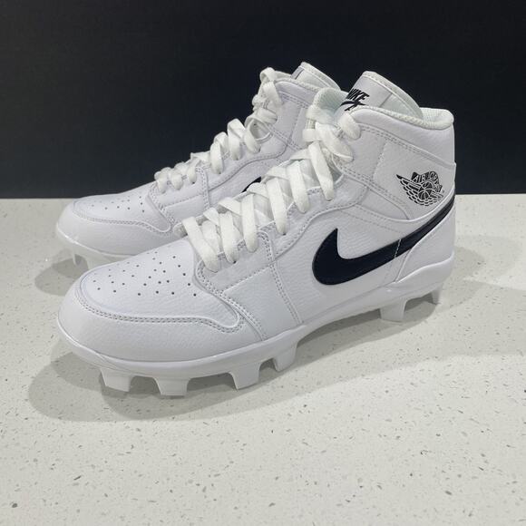 Nike Air Jordan 1 Mid Men's 9 White Black Baseball Cleats AV5354-101 - Picture 1 of 13